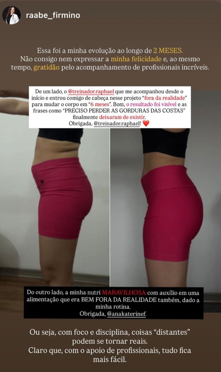 Evolução corporal de Raabe Firmino ao longo de dois meses de acompanhamento